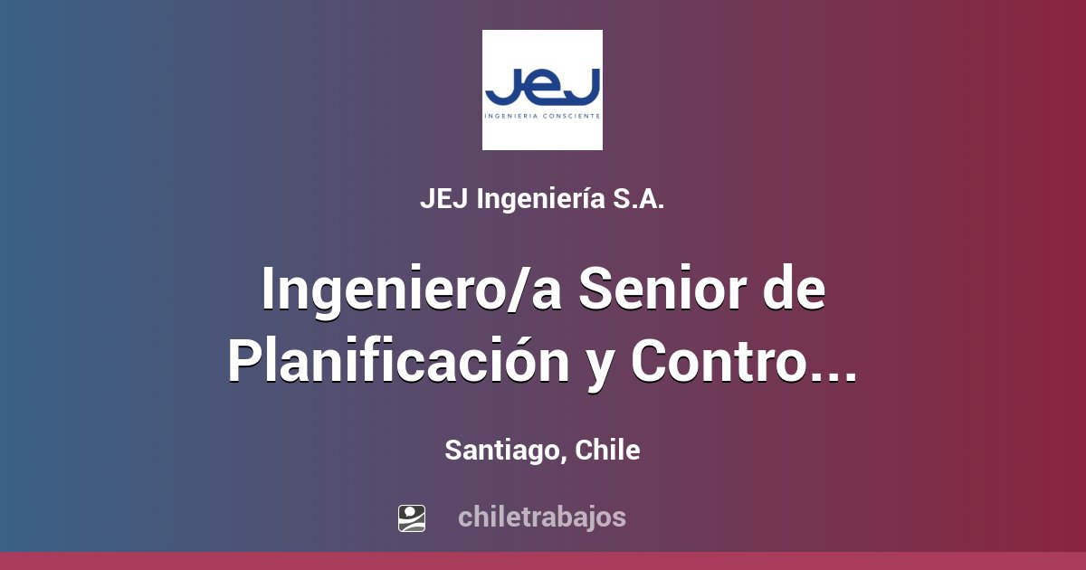 Ingeniero A Senior De Planificaci N Y Control Miner A Santiago